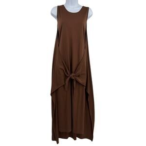 J. Peterman Layered Maxi Dress Sz S Lagenlook Boho Brown Tie Front USA Artsy